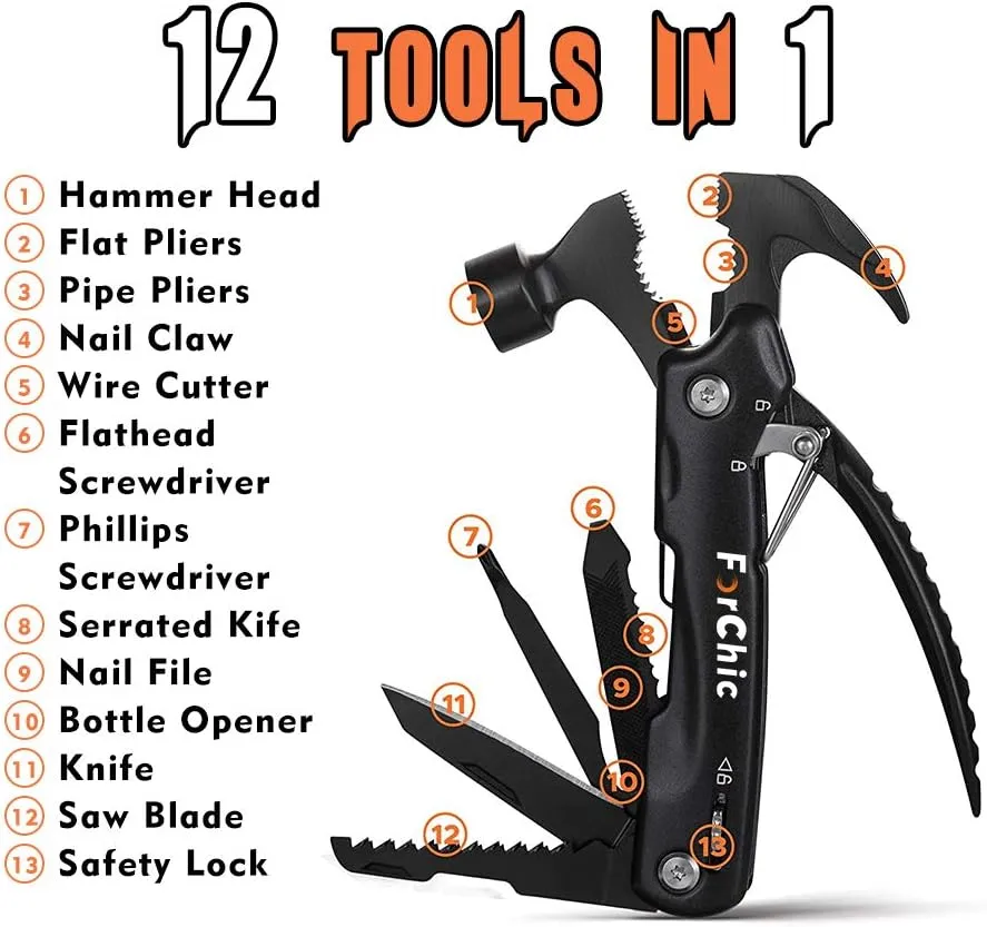 12 in 1 Hammer Multitool, Stocking Stuffers for Adults, Mens Gifts for Christmas, White Elephant Gifts for Adults, Christmas Gifts for Men, Dad, Him, Grandpa, Husband, Boyfriend