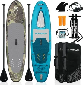 2-Pack HEYBOARD Inflatable Stand Up Paddle Board 10'6"x32"x6" Camouflage Patterned & Transparent Viewing Windowed