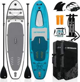 2-Pack HEYBOARD Inflatable Stand Up Paddle Board 10'6"x32"x6" Gray Patterned & Transparent Viewing Windowed