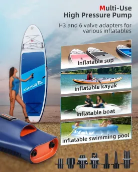 22PSI SUP Electric Air Pump, Portable High Pressure Pump with 6 Nozzles, Auto-Off Inflation & Deflation, 12 DV Car Connector for Inflatable Stand Up Paddle Boards, Kayaks, Boats
