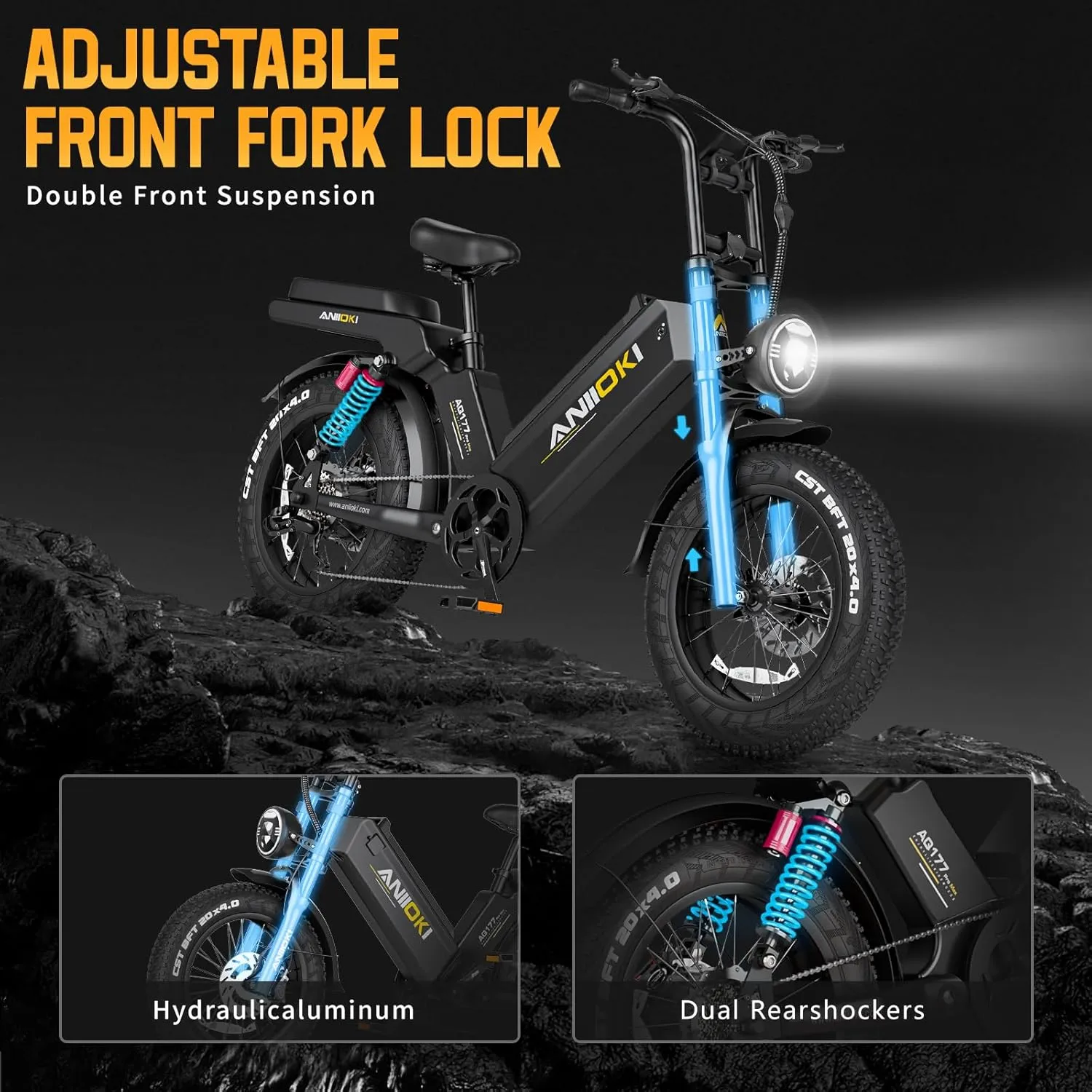 2800W Dual Motor Electric Bike for Adults,2025 Upgraded AQ177 PRO MAX eBike,33MPH 52V 70Ah Electric Bike,200Miles Long Range,20x4 Fat Tire All Terrain Ebikes, Full Suspension E Bike, SHM 7-Speed Gear