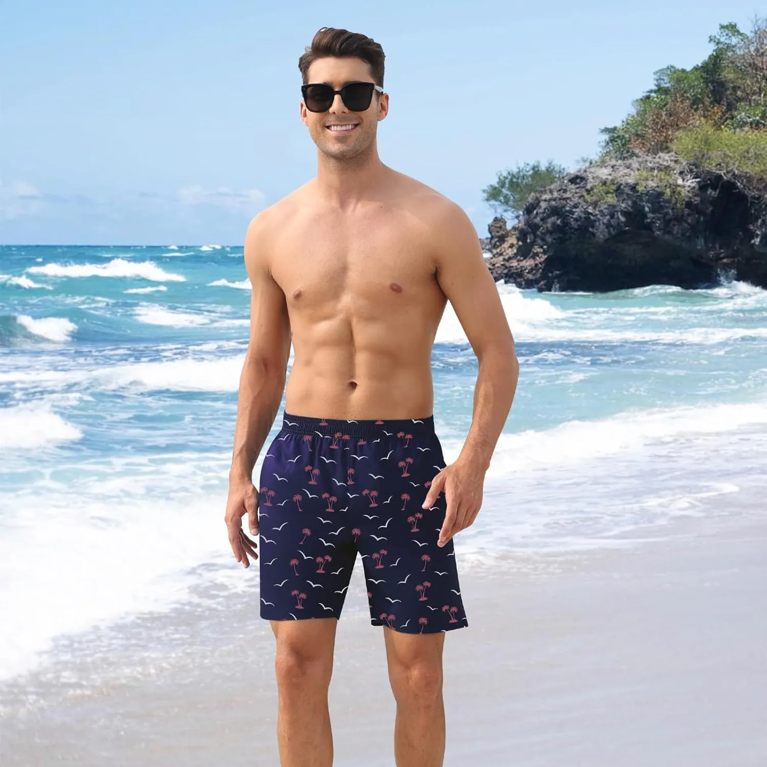 DEOLAX Mens Swim Trunks 7 Inch Inseam Summer Dry Fit Swimming Trunks Board Shorts Lightweight Workout Mens Bathing Suit