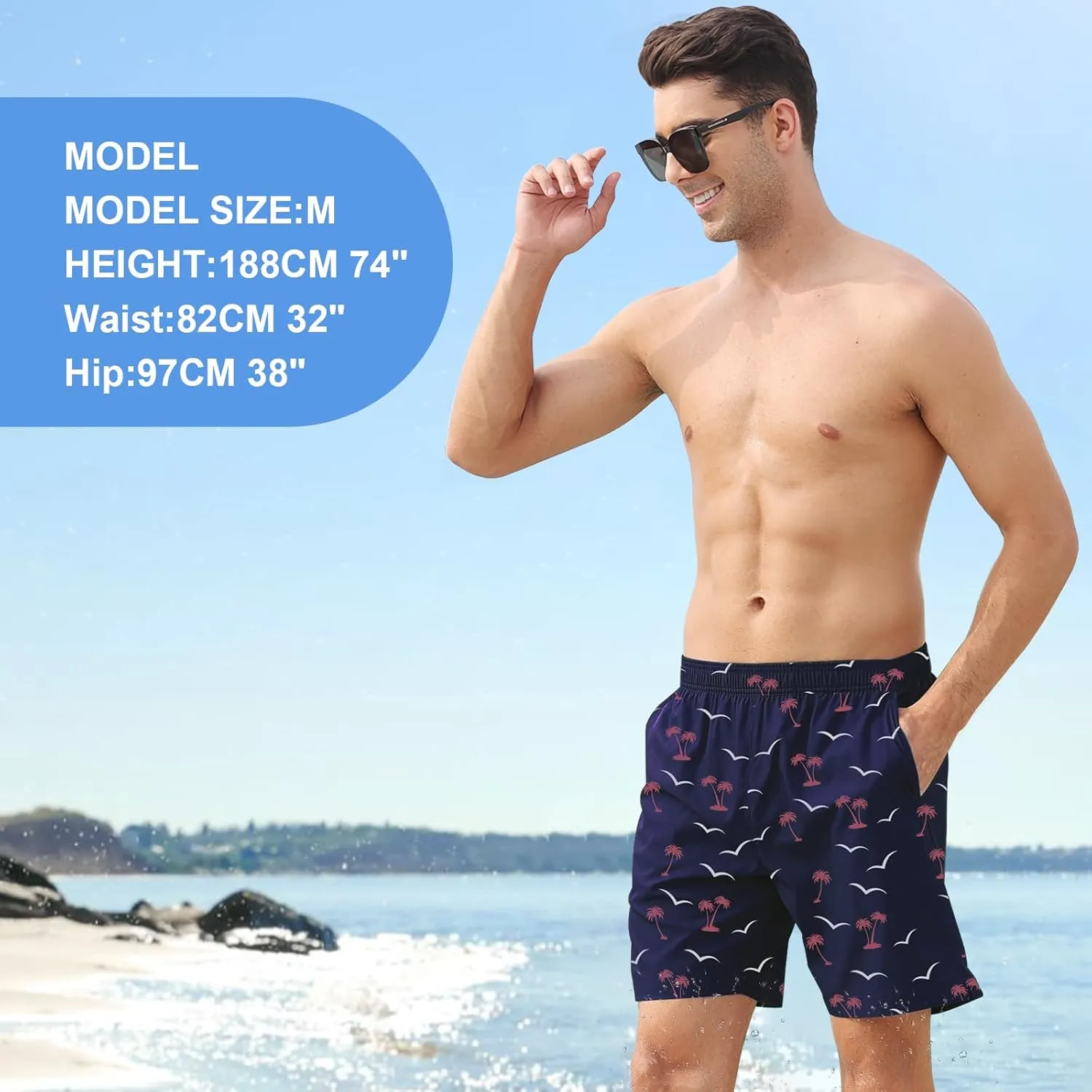 DEOLAX Mens Swim Trunks 7 Inch Inseam Summer Dry Fit Swimming Trunks Board Shorts Lightweight Workout Mens Bathing Suit