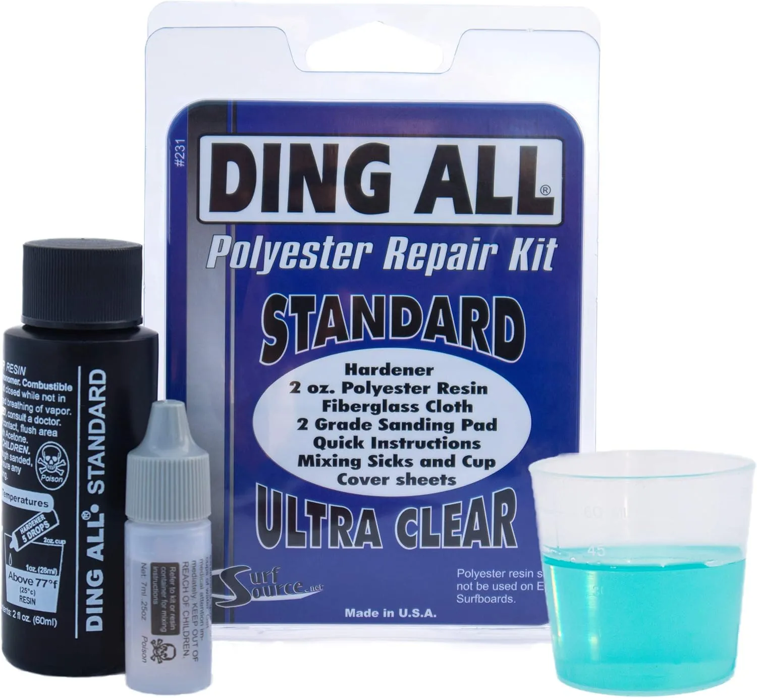 Ding All 2 Oz Polyester Repair Kit for Small to Medium Sized Polyester Surfboards Repairs
