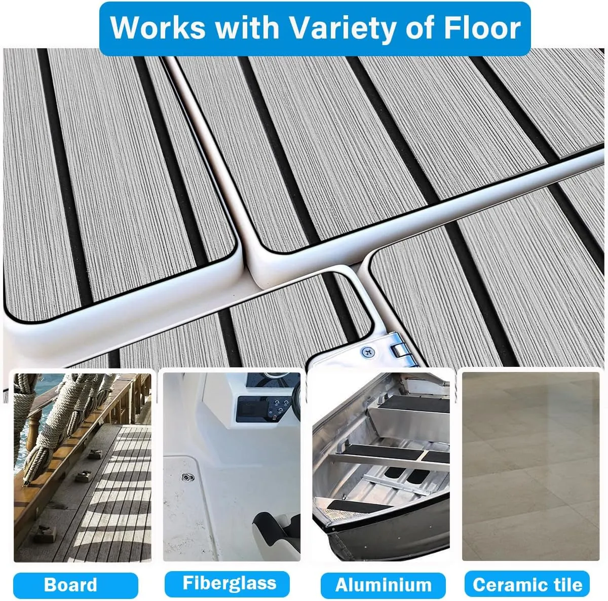 EVA Foam Decking 94x45/35/16 Faux Teak Marine Carpet Non-Slip Self-Adhesive Foam Deck Mat Rolls Sheet for MotorBoats, Pontoon, Yacht, Jon Boat Floor