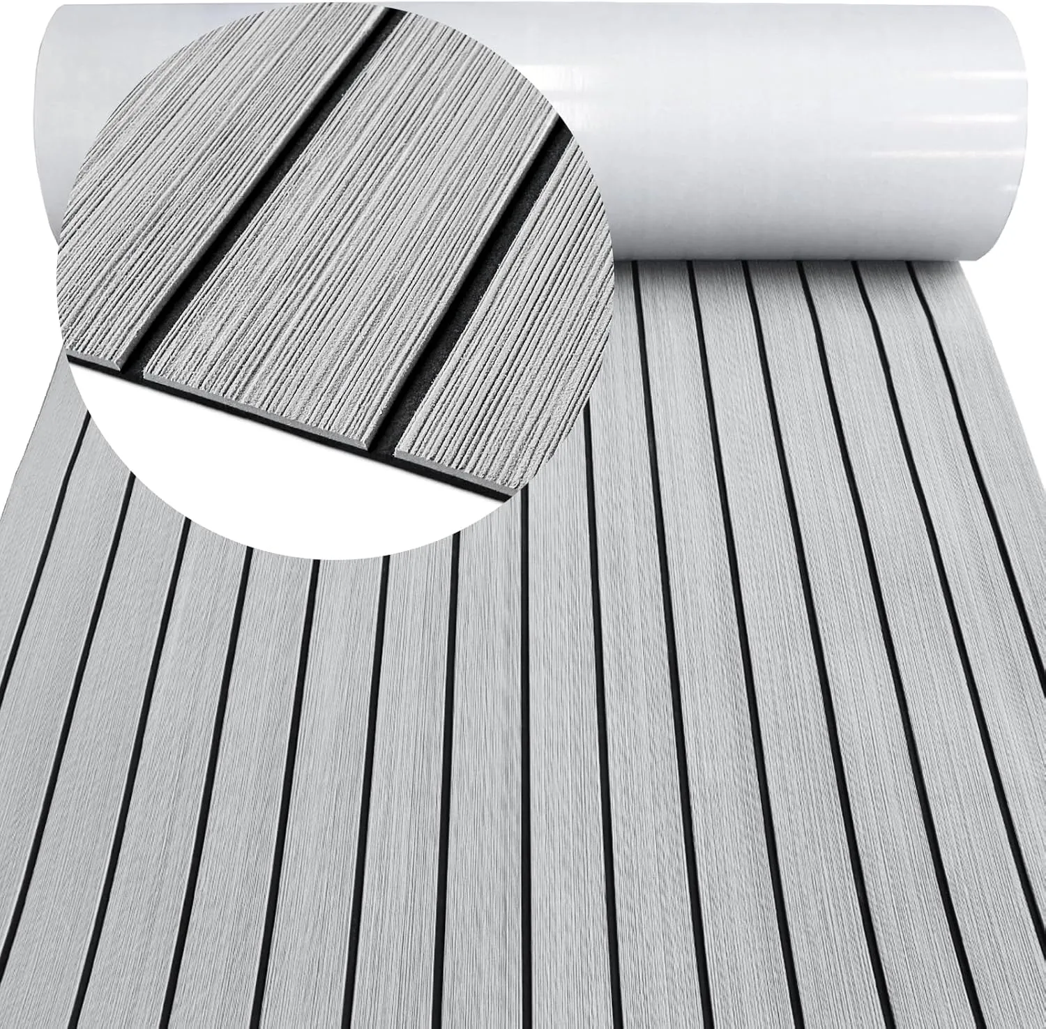 EVA Foam Decking 94x45/35/16 Faux Teak Marine Carpet Non-Slip Self-Adhesive Foam Deck Mat Rolls Sheet for MotorBoats, Pontoon, Yacht, Jon Boat Floor