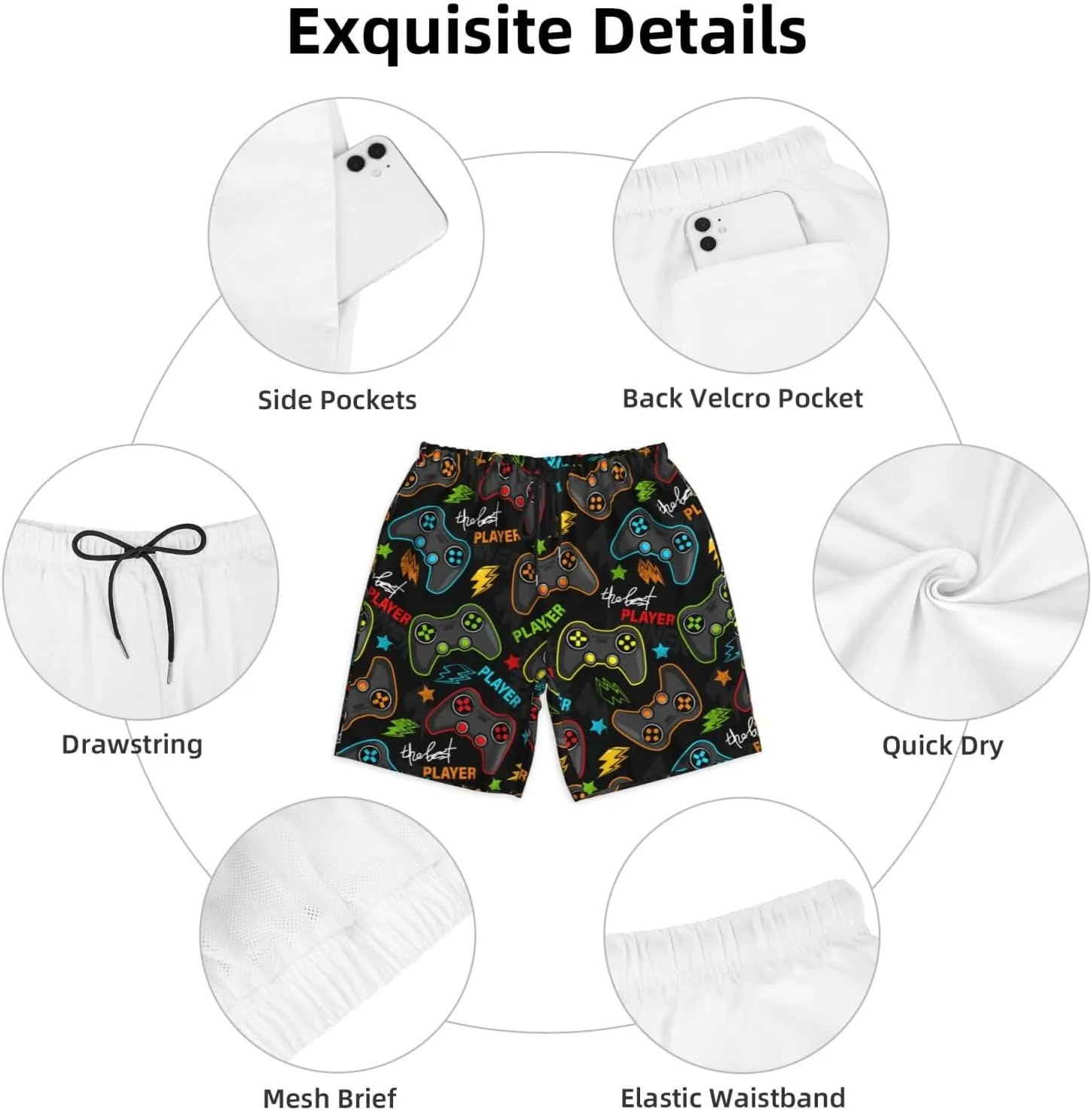 Game Mens Swim Trunks Quick Dry Swim Shorts with Mesh Lining Breathable Men's Beach Pants Swimwear Bathing Suits,