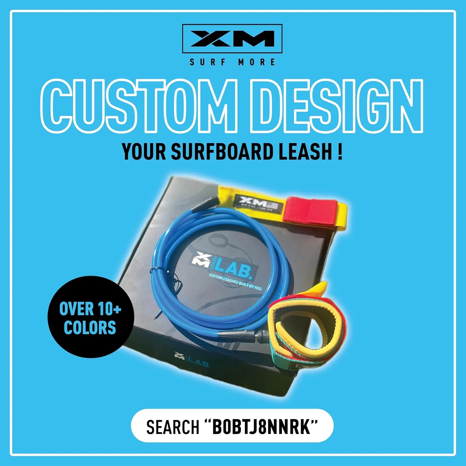 Knee/Calf Surfboard Leash 8ft-12ft, Regular Cord Thickness (.270 in.), Choose Length and Color, Key Pocket, Unbreakable Swivels, Detachable Railsaver, Made in USA