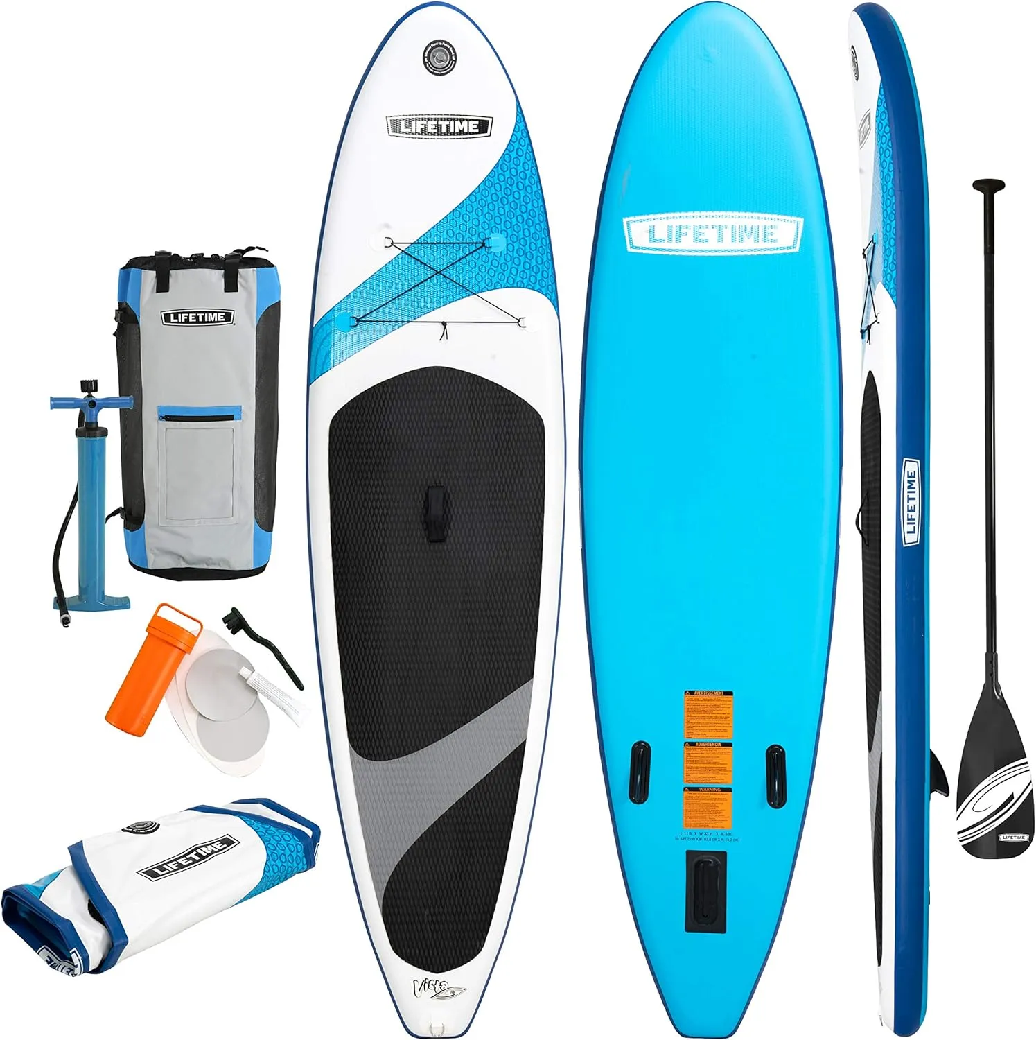 Lifetime Vista Inflatable Stand Up Paddle Board, 11' Long x 32" Wide x 6" Thick, Durable and Lightweight SUP, Stable Wide Stance Deck, Includes Backpack, Paddle, Pump, Removable Fin and Repair Kit