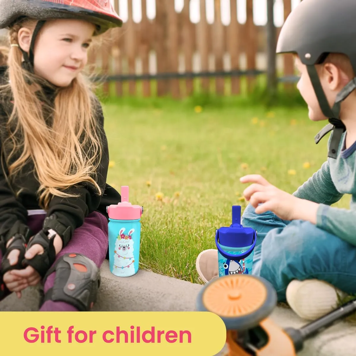 Llama Kids Water Bottle - 12 Oz Insulated Stainless Steel Bottle with Straw Lid for Toddlers & Kids - Travel Cup for School & Sports