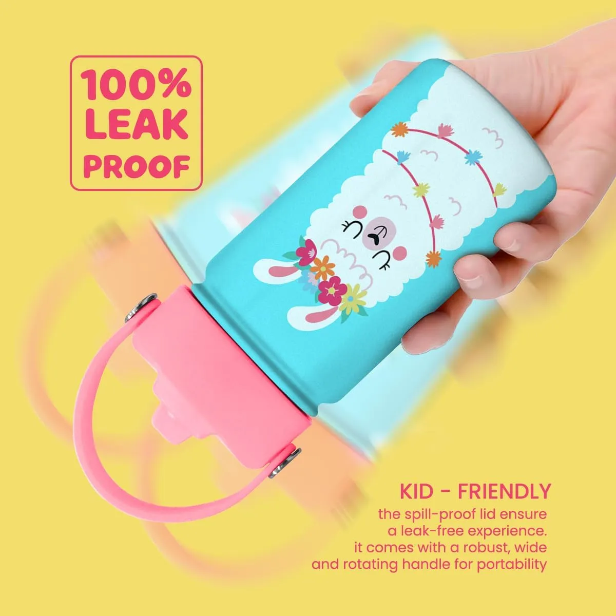 Llama Kids Water Bottle - 12 Oz Insulated Stainless Steel Bottle with Straw Lid for Toddlers & Kids - Travel Cup for School & Sports