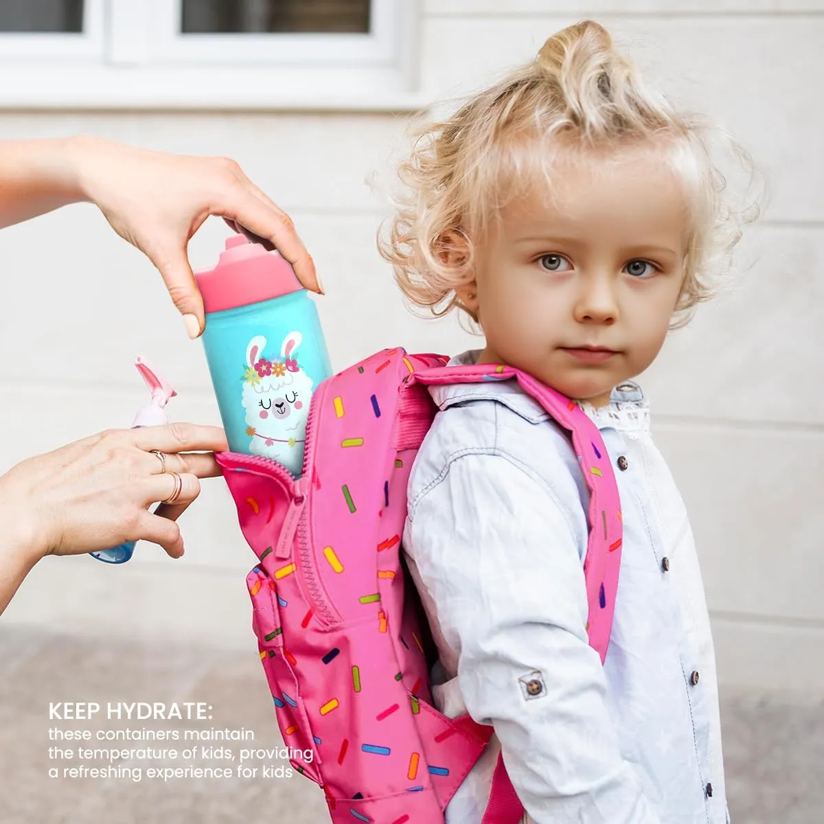 Llama Kids Water Bottle - 12 Oz Insulated Stainless Steel Bottle with Straw Lid for Toddlers & Kids - Travel Cup for School & Sports