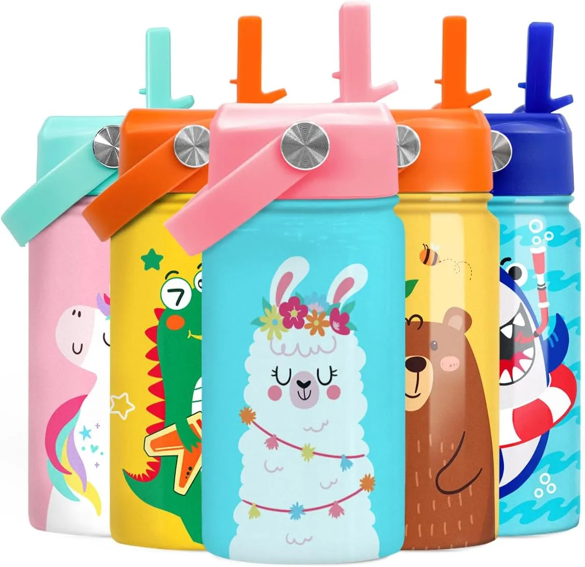 Llama Kids Water Bottle - 12 Oz Insulated Stainless Steel Bottle with Straw Lid for Toddlers & Kids - Travel Cup for School & Sports