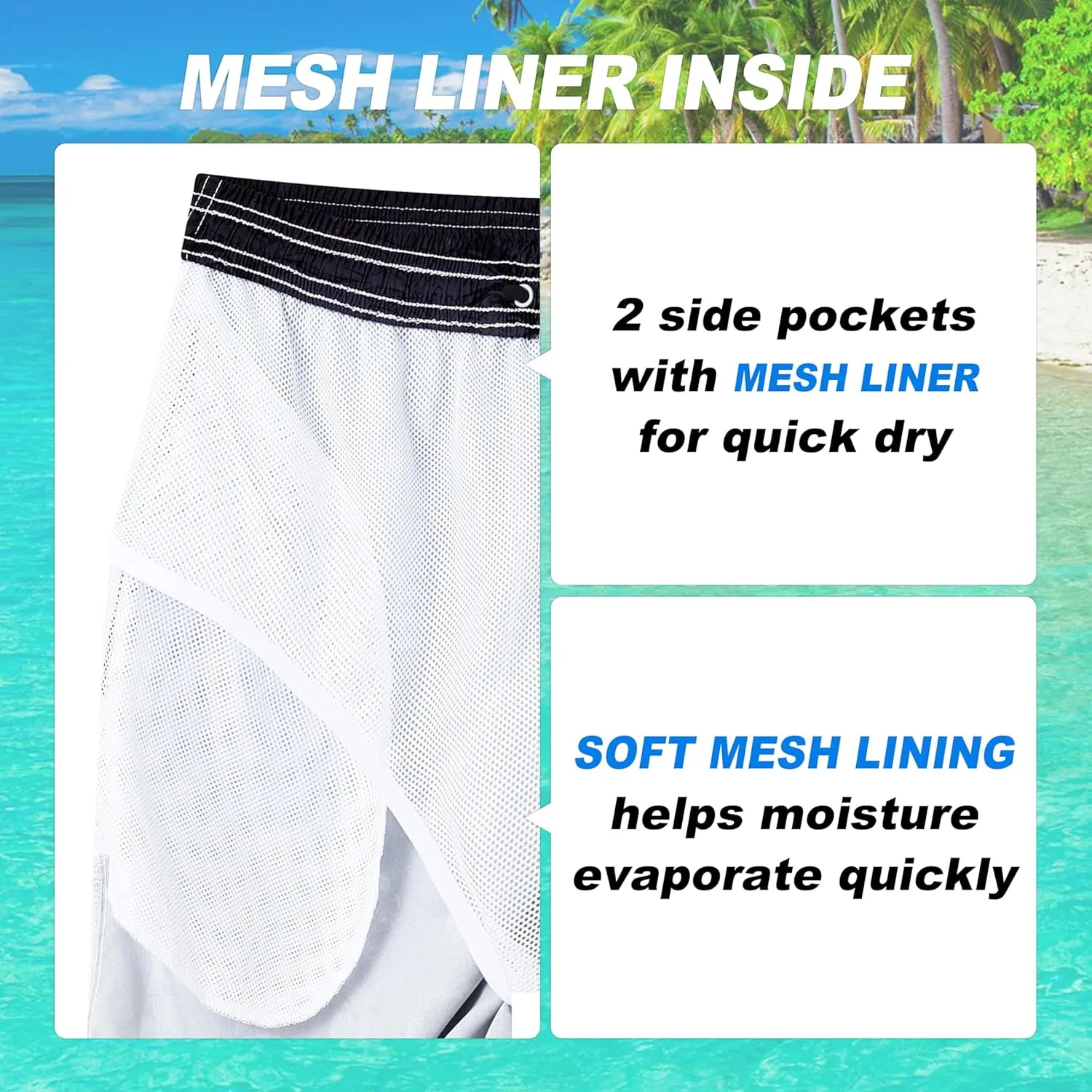 Mens Swim Trunks Quick Dry Board Shorts with Mesh Lining, Breathable Surf Beach Shorts Swimwear Bathing Suits