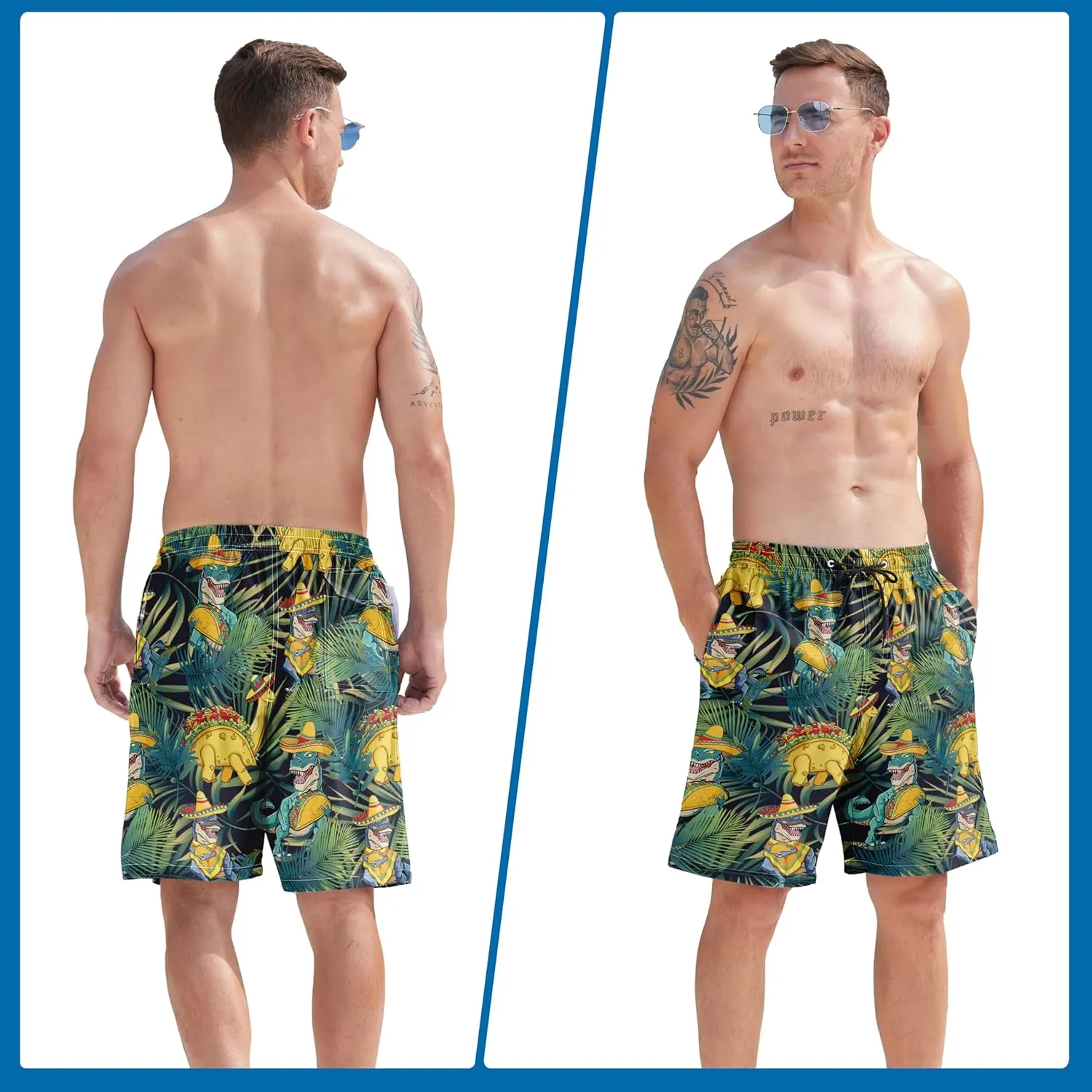 Mens Swim Trunks Quick Dry Board Shorts with Mesh Lining, Breathable Surf Beach Shorts Swimwear Bathing Suits