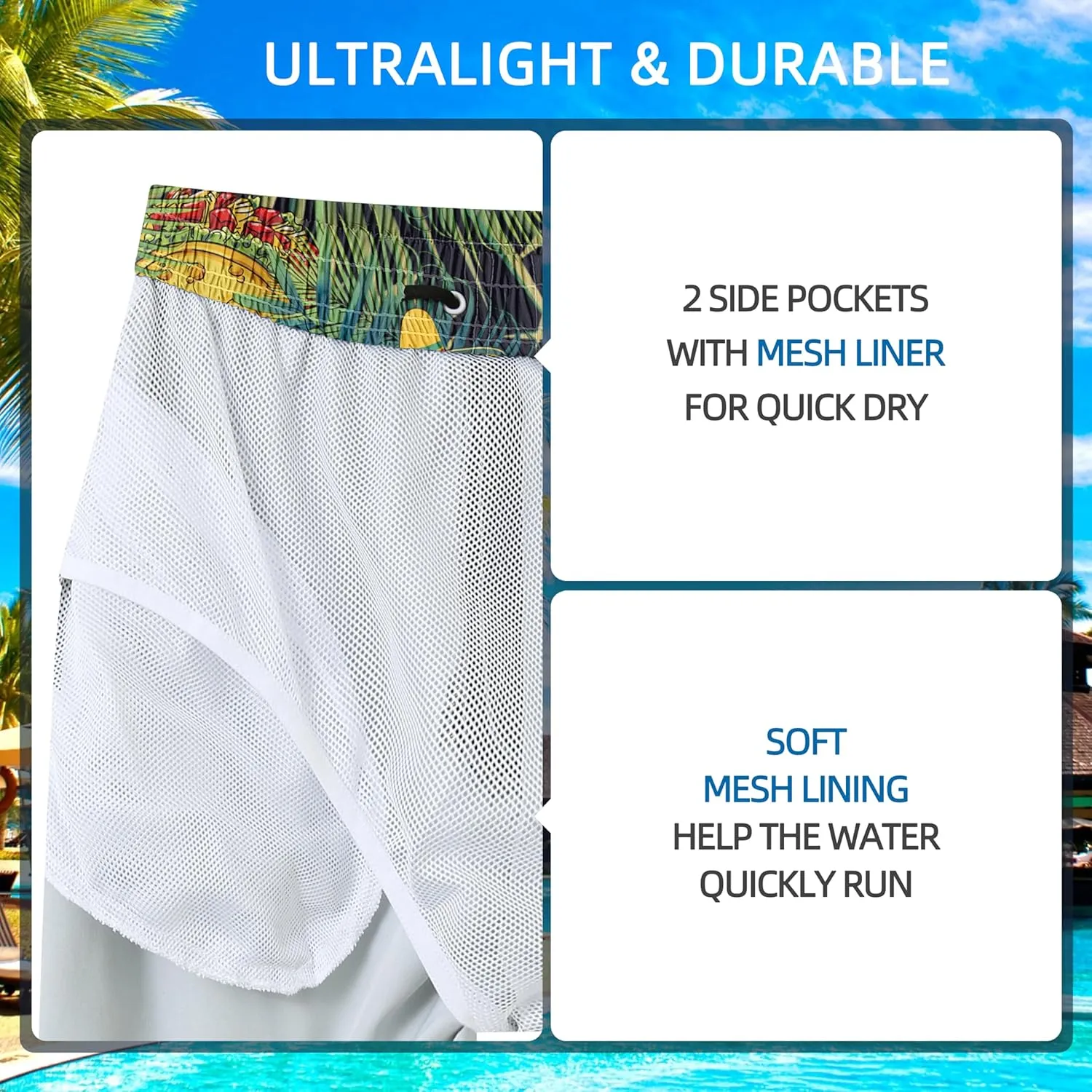 Mens Swim Trunks Quick Dry Board Shorts with Mesh Lining, Breathable Surf Beach Shorts Swimwear Bathing Suits