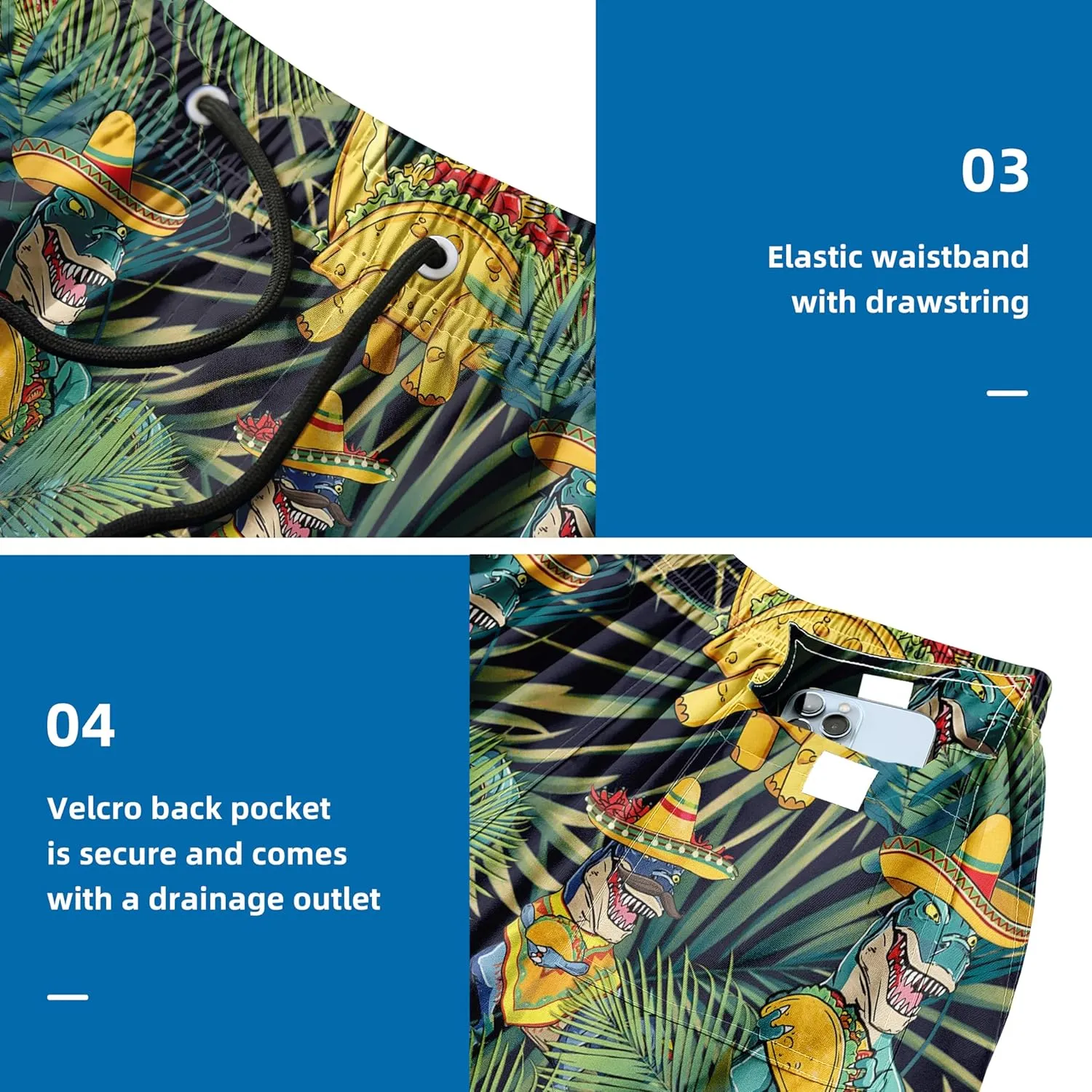 Mens Swim Trunks Quick Dry Board Shorts with Mesh Lining, Breathable Surf Beach Shorts Swimwear Bathing Suits