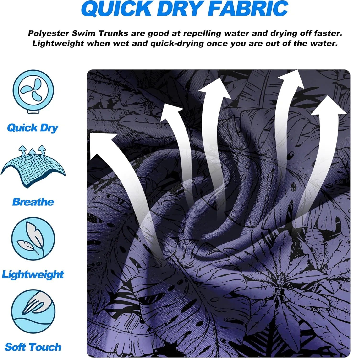 Mens Swim Trunks Quick Dry Board Shorts with Mesh Lining, Breathable Surf Beach Shorts Swimwear Bathing Suits