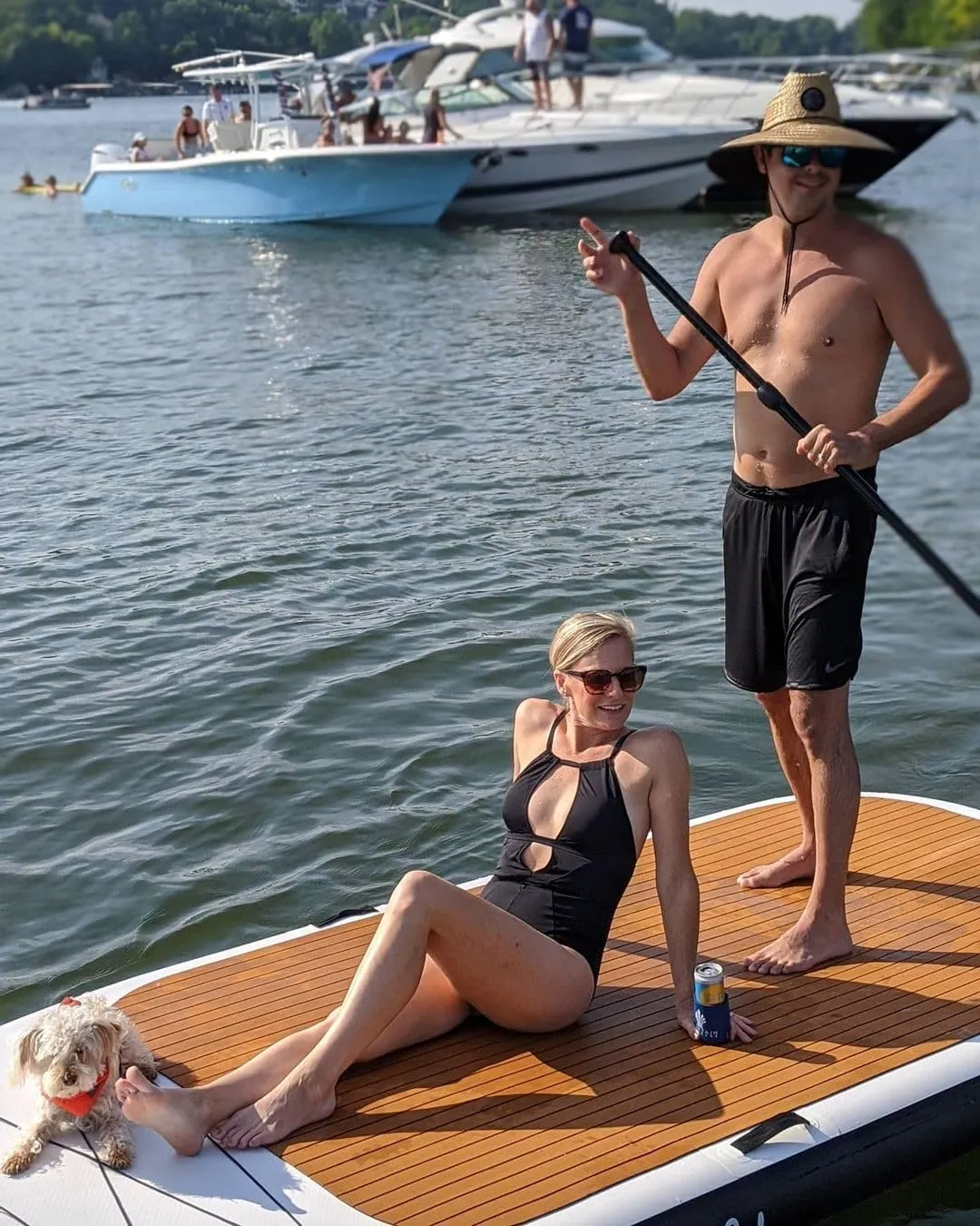 Multi Person Paddle Board, 4 Person Sup, Holds up to 1,250 lbs Extra Wide Jumbo Stand Up Inflatable Paddleboard, 12' x 5' x 8" Thick Paradise Pad