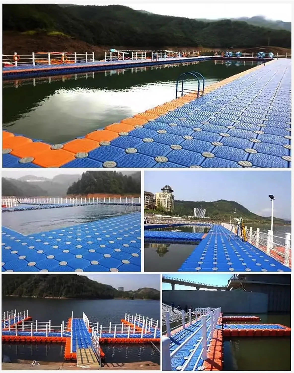 Portable Large Floating Platform, High Load-Bearing Capacity HDPE Floating Dock for Yachts/Boats, Heavy Duty Fishing Rafts with Anti-Slip Texture(Blue,H 40cm/15.7inch)