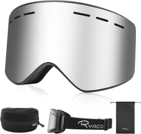 Ryaco Ski Snowboard Goggles, OTG Anti Fog Interchangeable Magnetic Lens, 100% UV Protection, for Men Women Youth Adult