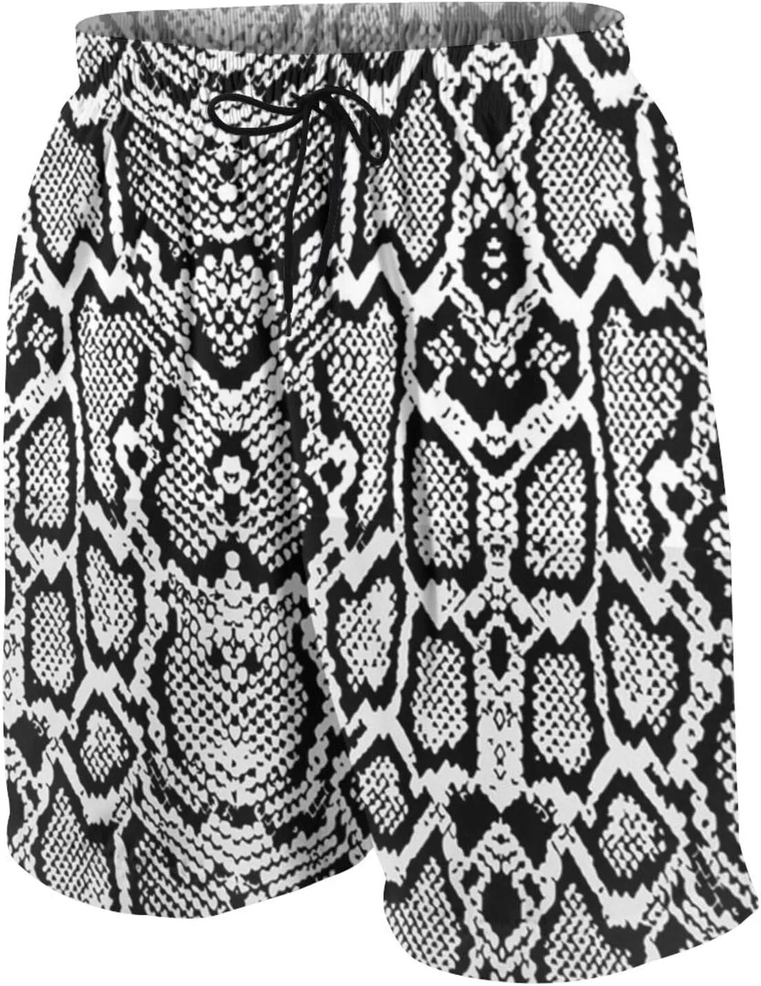 SARA NELL Mens Snake Skin Graphic Black Breathable Beach Board Shorts Swim Trunks Quick Dry