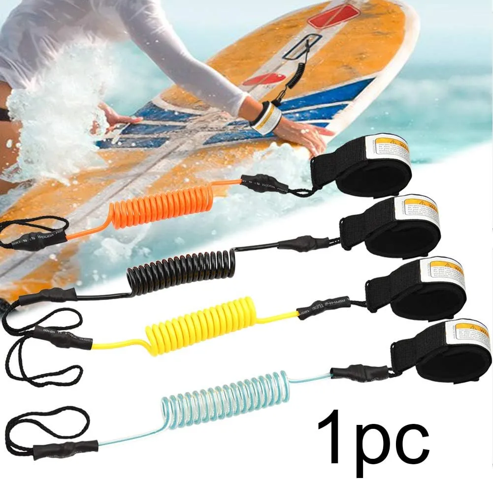 Surfboard Leash, Coiled Sup Leash Leg Rope, Straight Surf Board Leg Rope, Elastic Safety Outdoor SUP Strap Surfing Leash Rope Adjustable TPU Wrist Coil Leg Foot Rope(Black)