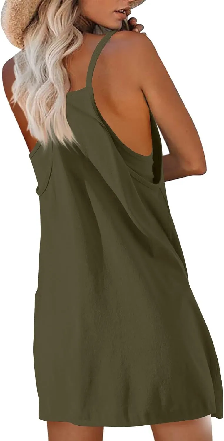 Tennis Dresses for Women Built in Shorts V Neck Spaghetti Straps Golf Workout Dress Active Mini Sundress with Pockets