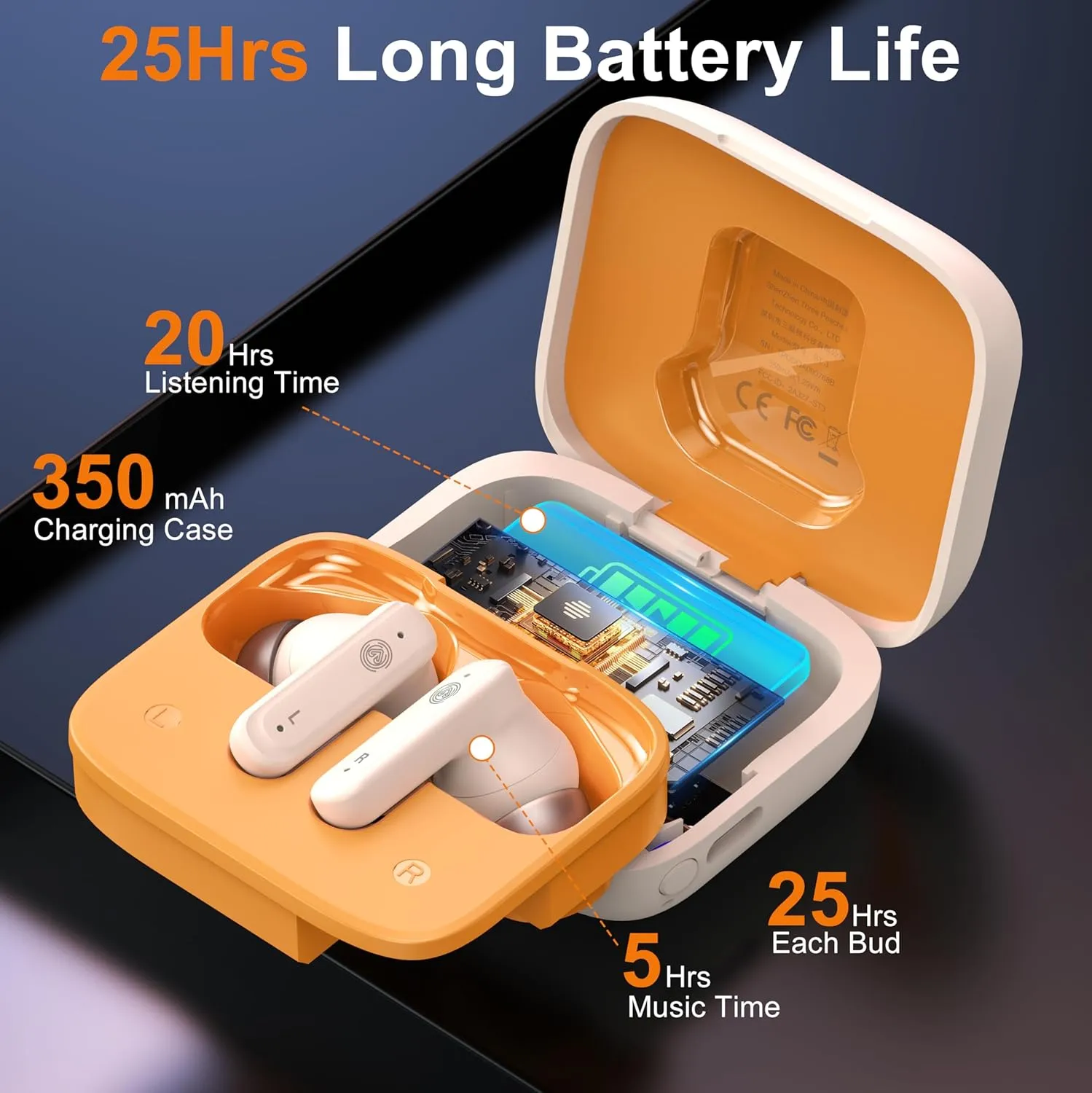 THREE PEACHES Ear Buds Wireless Earbuds Bluetooth 5.4 Headphones, Touch Screen Earbuds, Call ENC Noise Active Noise Cancelling, in-Ear Headphones USB Charging Case Earbuds for iPhone/Android