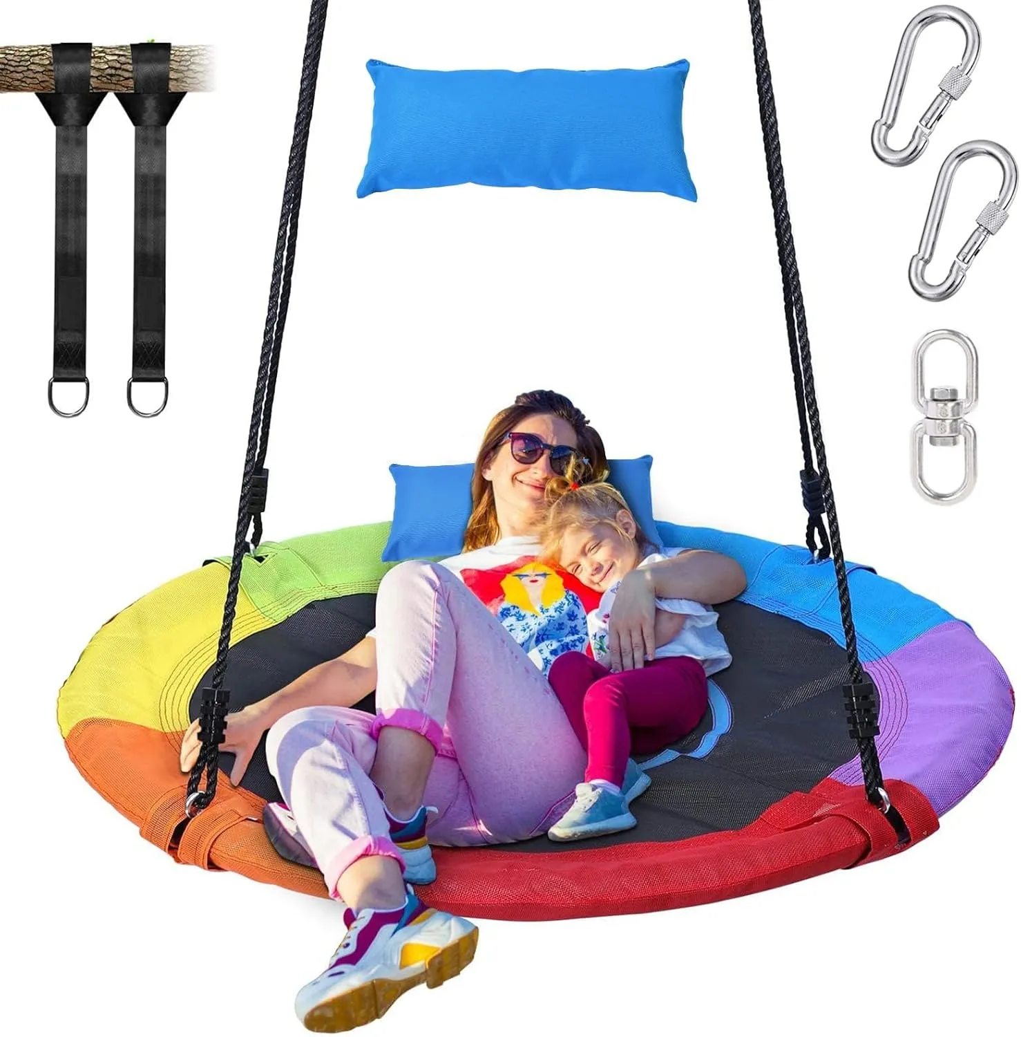 Trekassy 700lbs 40 Saucer Tree Swing for Kids Adults Outdoor 900D Oxford Waterproof with Pillow, Swivel, 2pcs Tree Hanging Straps