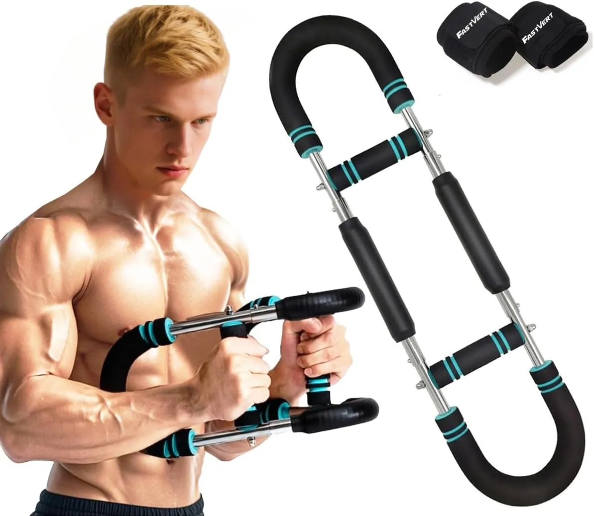 Twister Arm Trainer for Men, Adjustable Chest and Arm Exerciser with 2 Safety Wrist Wraps, Portable Strength Training Bar (60100lbs) for Chest, Triceps, Shoulders, Forearms, Thighs, and Back