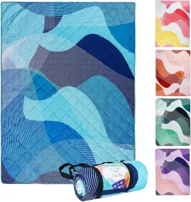 Whale Flotilla Extra Large Waterproof Picnic Blankets 60"x80", Foldable Lightweight Outdoor Blanket for Camping, Hiking, Traveling, Soft Portable Easy to Clean Picnic Mat for Beach Grass Park, Blue